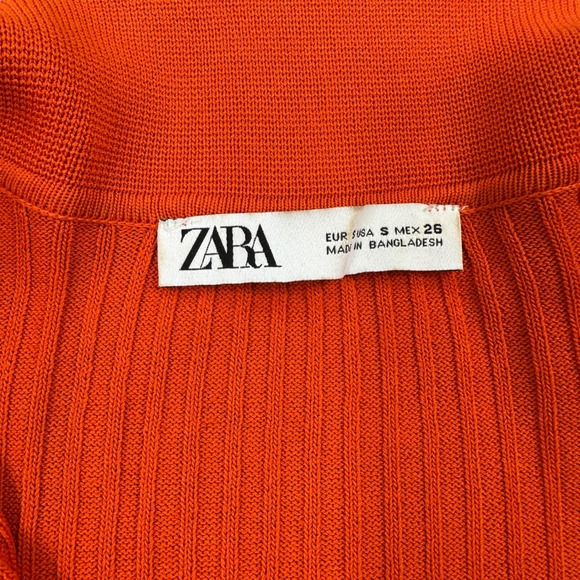 Zara Womens Knit Top S Orange Ribbed Long Sleeve Collared Pullover Sweater Cute - Picture 4 of 7